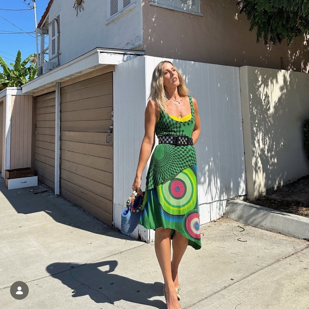 Desigual VTG Green Patterned asymmetrical Dress size xs